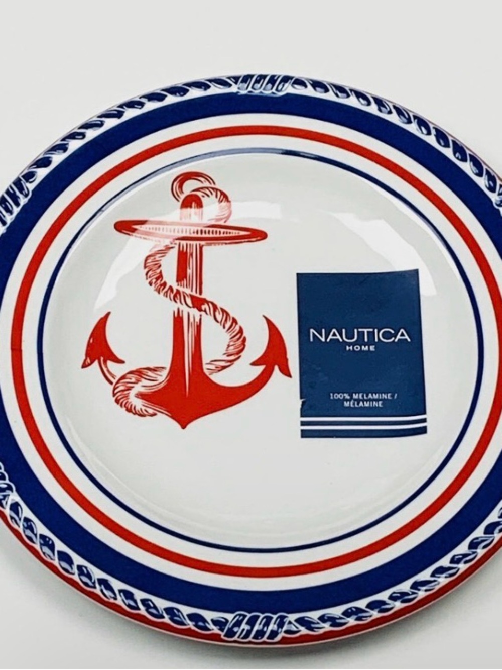 Nautica Plates Anchor Melamine Appetizer Dessert Salad Nautical Patriotic - 6pc